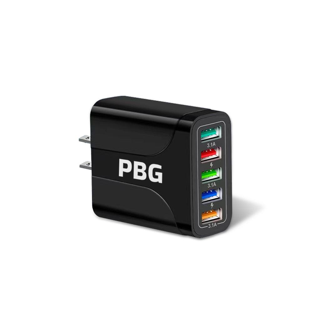 PBG 5-Port LED Wall Charger & 4 XL 10FT iPhone Charging Cables