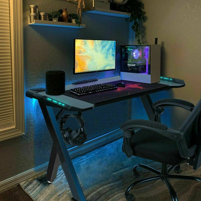 Gaming Desk PC Computer Gamer Desk Ergonomic Workstation with RGB LED