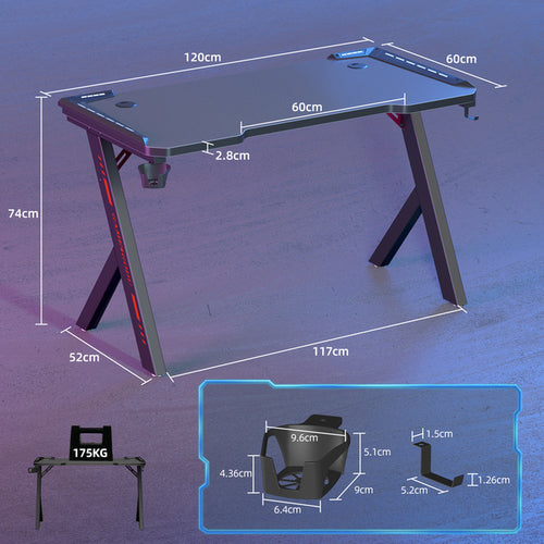 Gaming Desk PC Computer Gamer Desk Ergonomic Workstation with RGB LED