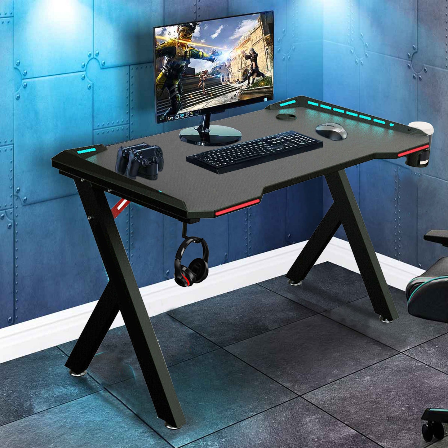 Gaming Desk PC Computer Gamer Desk Ergonomic Workstation with RGB LED